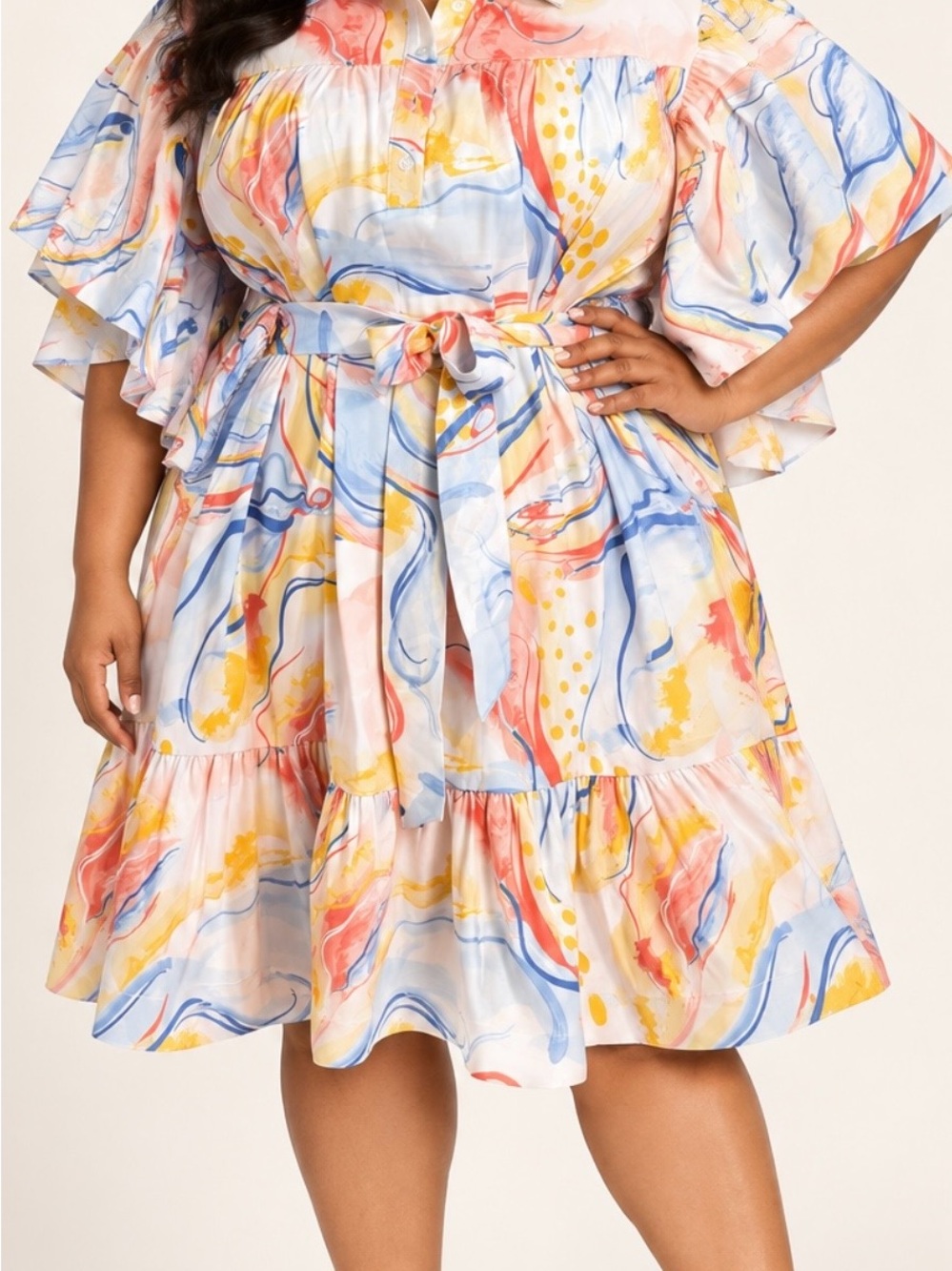 NWT Ashley Stewart Watercolor Ruffle
Sleeve Belted Dress Plus Size 22/24
